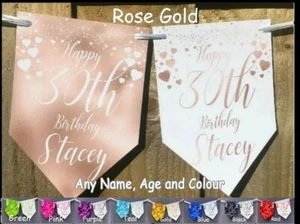 Banner personalizado de cumpleaños de oro rosa 18 21 30 cualquier edad - Imagen 1 de 9