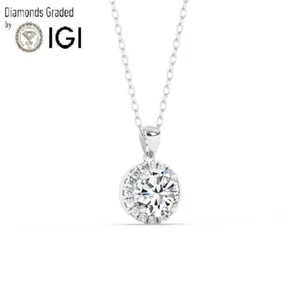 IGI, D/VS1, 1.00 CT Solitaire Lab-Grown Round cut Diamond Pendant,18K White Gold - Picture 1 of 12