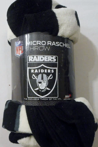 OAKLAND RAIDERS MICRO THROW RASCHEL 46" x 60"  BLANKET THROW NIP BLACK LOGO Cover