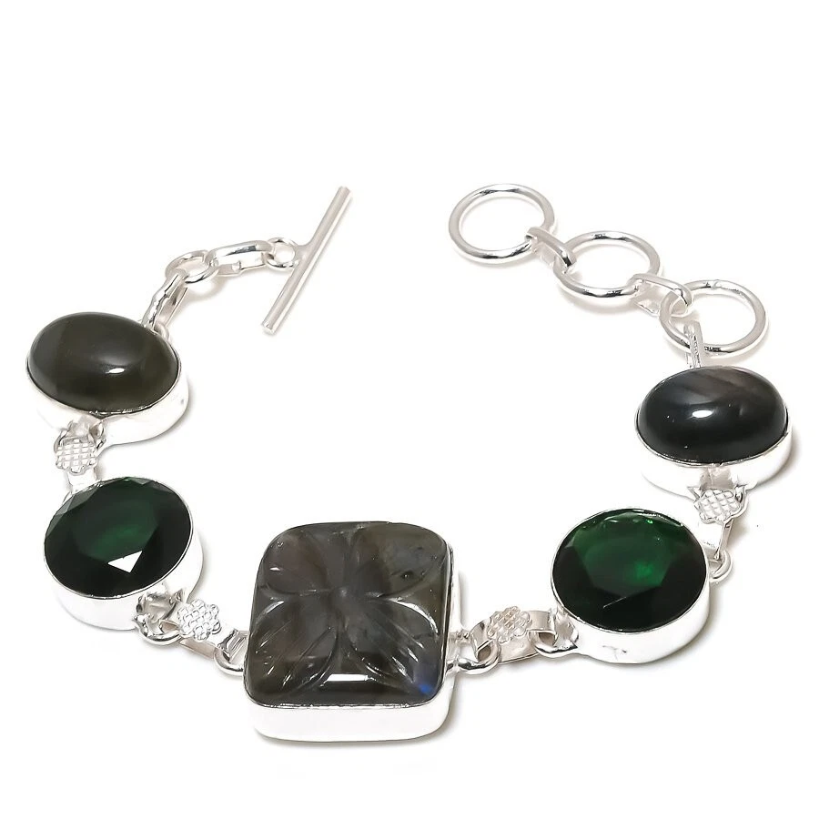 Fire Labradorite Gemstone Handmade 925 Sterling Silver Jewelry Bracelet Sz 7-8" - Image 1 of 1