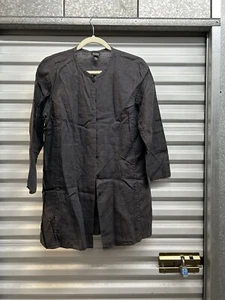Eileen Fisher Irish Linen Shacket Dark Gray Womens Medium LS Button Tunic Shirt - Picture 1 of 7
