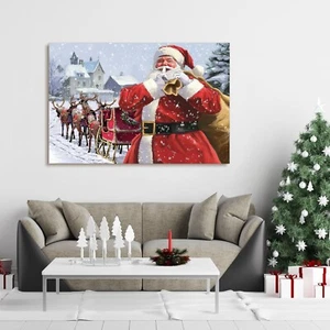 Christmas Santa Claus Decoration Canvas Wall Art Beautiful Christmas Pictures - Picture 1 of 8