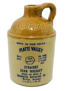 McCORMICK Stoneware Jug PLATTE VALLEY Corn Whiskey 1/2 Pint Decorative Decor - Picture 1 of 6