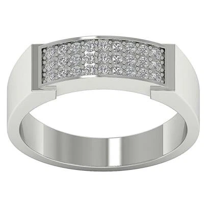 SI1 G 0.35Ct Natural Round Diamond Men's Engagement Ring Pave Set 14K Solid Gold - Image 1 of 4