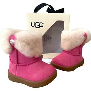 Ugg Ramona Pink Suede Leather Sheepskin Lined Ankle Boots Infant Size 0-6 Months