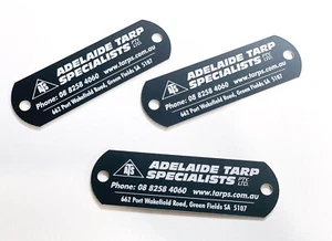 LASER ENGRAVED ALUMINIUM COMPANY LOGO LABEL TAG HEAVY DUTY 80MM X 25MM INC HOLES - Picture 1 of 9