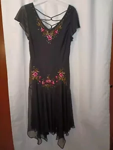 SL Fashions Womens Asymmetric Fairy Dress 14 Black Floral Flutter Slv Fairy - Picture 1 of 13