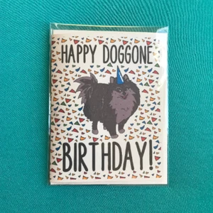 Black Pomeranian Happy Birthday Card Handmade Puppy Dog BDay Notecard All Ages - Picture 1 of 12