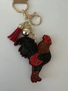 Keychain Key Chain Rhinestone Bling Backpack Bag Charm Stuffed Rooster Bird NEW - Picture 1 of 2