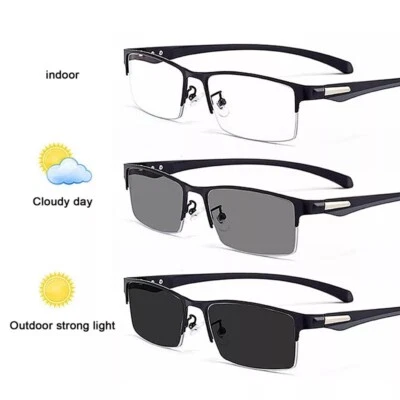 Photochromic Gunmetal Progressive Multifocal Reading Glasses Anti-blue Magnifier