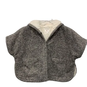 Zara Girls Outerwear Hooded Poncho Size 7 / 8 Gray Fleece Cozy Short Sleeve - Picture 1 of 6