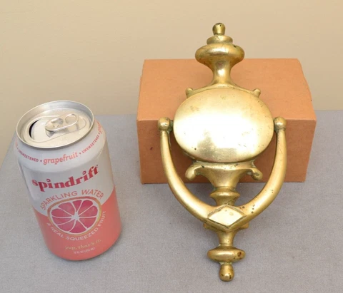 Vintage Solid Brass Door Knocker Mid-Century 8 3/4" x 4 3/8" Cover