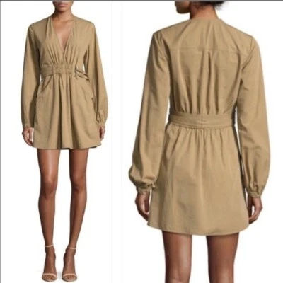 ALC Jezebel Dress V-Neck Belted Poplin Dress Khaki Size 0 - Image 1 of 4