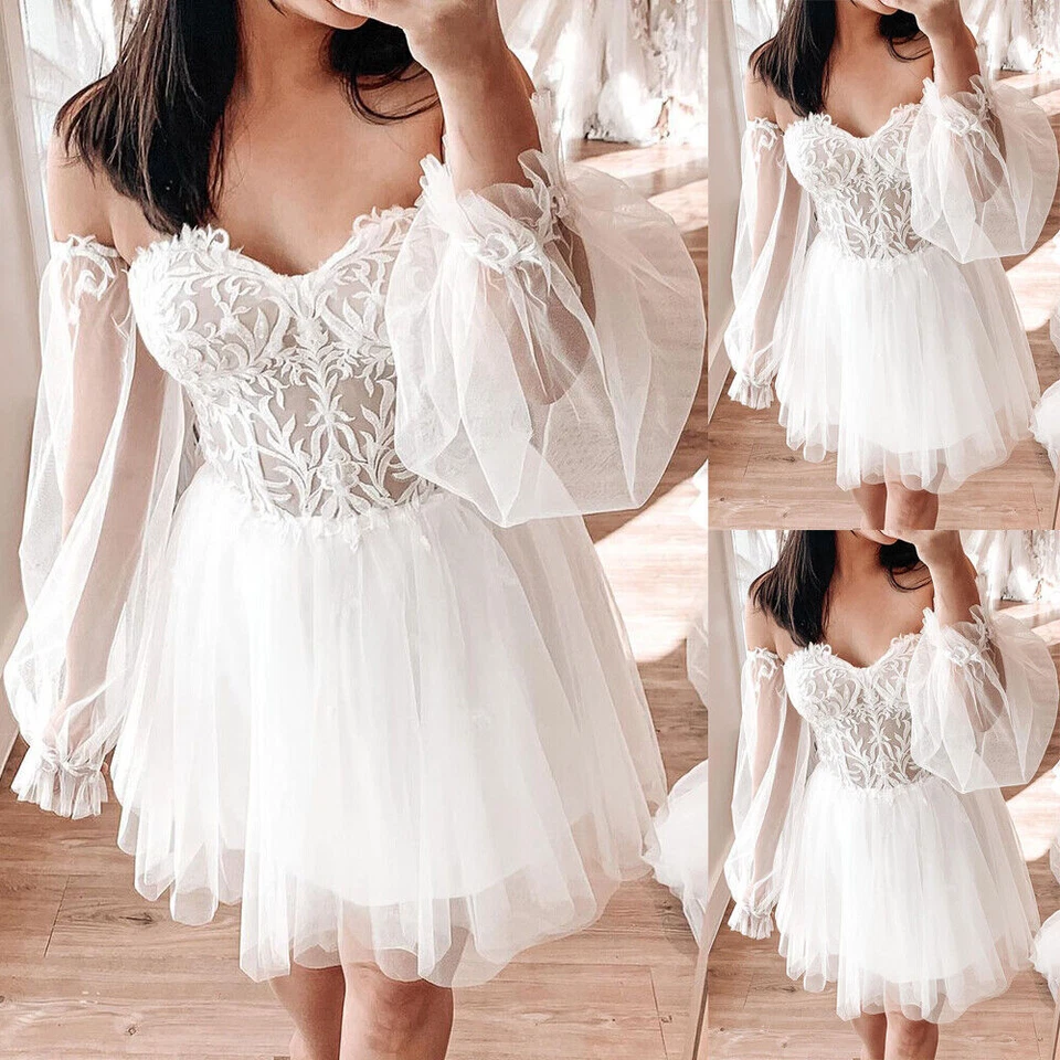 Short Wedding Dresses Off The Shoulder Knee Length Bridal Gowns White Ivory Plus - Image 1 of 4