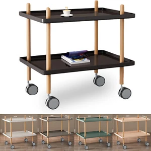 2 Layer End Table with Wheels Trolley Side Table Bedside Table for Home Kitchen - Picture 1 of 15
