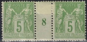 TIMBRE FRANCE SAGE N° 106 PAIRE MILLESIME 8 NEUF * GOMME AVEC CHARNIERE ( PLI ) - Picture 1 of 2