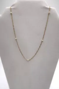 t338 14k Yellow Gold 16" Crinkle Pearl Chain, Minimal Chic Tiny Freshwater Pearl - Picture 1 of 5