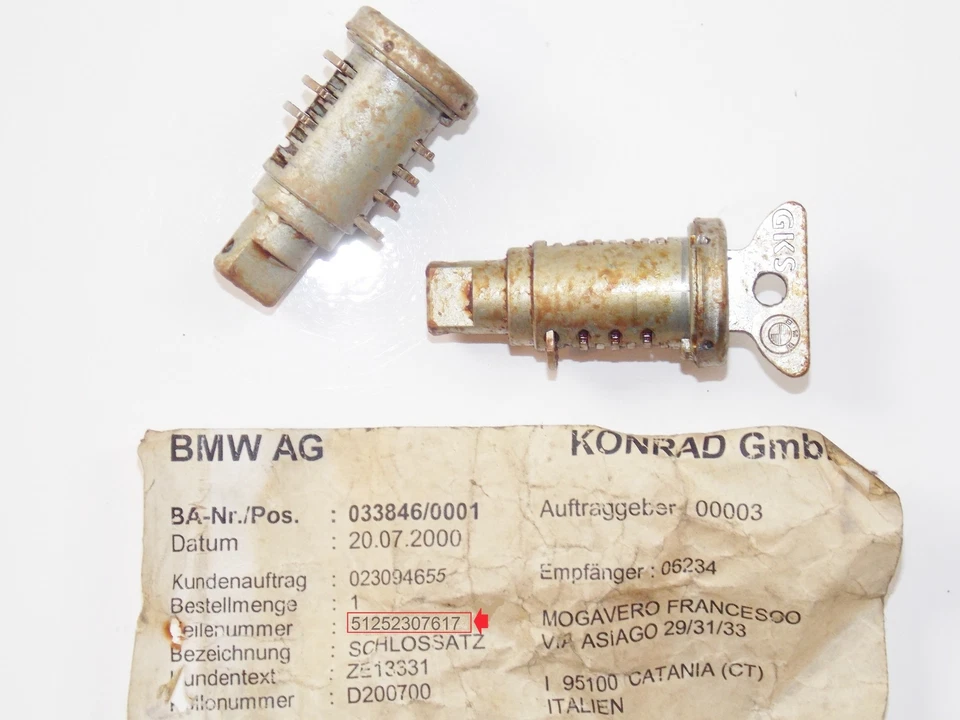 OEM 1992-2007 BMW K1200GT R1100GS/1200C MALETA CERRADURAS CON CÓDIGO LLAVE 51252307617 Foto 1 de 1