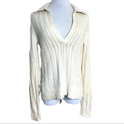 Charter Club Ivory Deep V Neck Cable Knit Sweater Sz Small Old Money NWT Preppy - Image 1 of 4