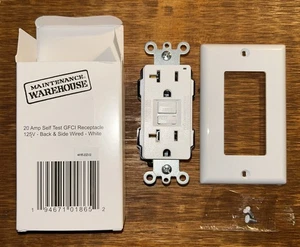 20 AMP SELBSTTEST GFCI STECKDOSE 125 V RÜCKSEITE VERDRAHTET WEISS 3er Pack mit Wandplatte - Bild 1 von 2