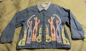 Vintage "TANTRUMS" JEANSJACKE DAMEN XL Extra Large PATCHWORK KITTY CATS Kats - Bild 1 von 8