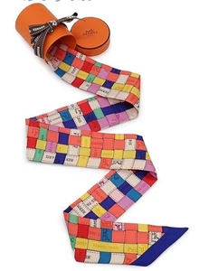 HERMES Twilly Scarf Bolduc ribbon pattern Bolduc au Carre W/Box Unused. - Picture 1 of 9