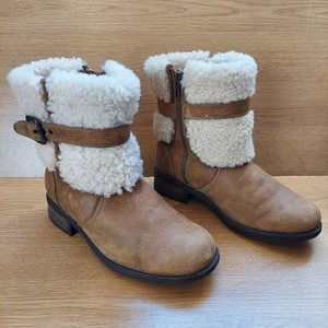 UGG Boots Womens UK Size 5.5 Blayre II Ankle Booties Brown Leather Sheepskin - Picture 1 of 24