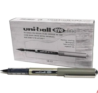 12 x Uniball Eye FINE UB 157 Roller Ball Pen 0.7mm Black INK Uni ball Pens - Image 1 of 3
