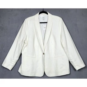 J CREW Linen Blend Holland Blazer Womens Size 20 White One Button Front Career - Picture 1 of 16