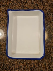 White/Blue Enamelware Vintage Acid Resistant Photo Tray 9"x7" (H) - Picture 1 of 8