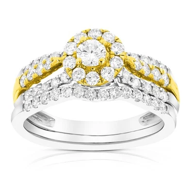 1 ct Diamond Wedding Ring Bridal Set for Women 14K White and Yellow Gold Round - Image 1 of 4