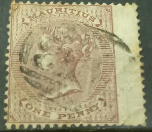 068 - Mauritius 1863 one penny ERROR watermark INVERTED & REVERSED very RARE - Picture 1 of 2