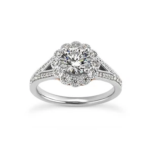 1 1/4ct I SI3 Round Earth Mined Certified Diamonds 14k Gold Halo Engagement Ring - Picture 1 of 3