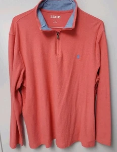 Izod Coral With Blue Collare 1/4 Zip Mock Collare Pullover Sweater Extra Large  - Picture 1 of 8