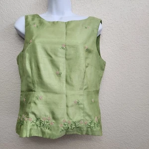 Top senza maniche Scarlett verde chiaro rosa ricamato fiori 12P foderato morbido - Foto 1 di 5