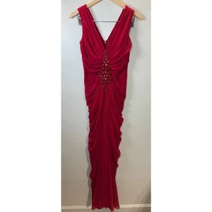 Tadashi Shoji Ruched Maxi Bodycon Dress Women’s 4 Red Formal Evening FLAW - Picture 1 of 9