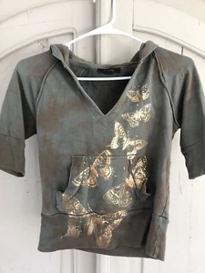 Express Vintage Schmetterling Hoodie grün Batik Glitzer Herbst Gold X Small - Bild 1 von 2