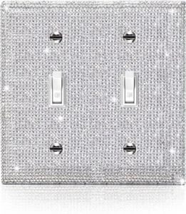 Glänzend Silber Strass Steckdosenabdeckungen 2-Gang Schalterplatte Abdeckungen Deko - Bild 1 von 1