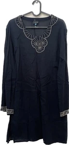 John Lewis Tunic kaftan black gold beaded long sleeve lightweight cotton size S - Picture 1 of 12