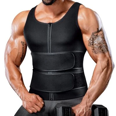 Hot Sauna Sweat Vest Suit Men's Body Shaper Waist Trainer Compression Shirt Top - Image 1 of 4