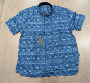 $198 Mens John Varvatos Loren Printed SS Button Up Shirt Capri Blue Medium - Picture 1 of 6