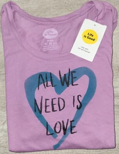 Camiseta Life is Good LIG para mujer púrpura amor corazón sueño XS nueva con etiquetas - Imagen 1 de 5