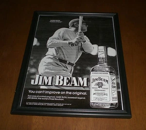 JIM BEAM BOURBON & BABE RUTH "THE SULTAN OF SWAT" FRAMED B&W AD PRINT - Picture 1 of 1