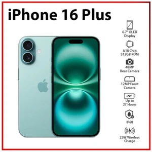 Apple iPhone 16 Plus 5G 8GB+512GB TEAL Dual SIM Unlocked iOS Mobile Phone - Picture 1 of 8