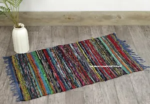Indian Rag Rug Dari Chindi Throw Woven Handmade Cotton Floor Yoga Mat 2X3 FT - Picture 1 of 39
