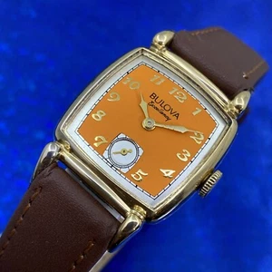 Vintage 1951 Man’s BULOVA EXCELLENCY 21J Stunning Orange Dial Serviced WARRANTY - Picture 1 of 10
