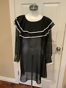 MAXSPORT Black Sheer Ruffle Neck Long Sleeve Dress, Size L NWT! $268 - Picture 1 of 6