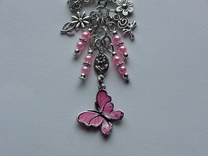 PINK BUTTERFLY FLOWERS LADYBUG KEY CHAIN CLIP FOR PURSE FOB BACKPACK BAG DANGLE - Picture 1 of 4
