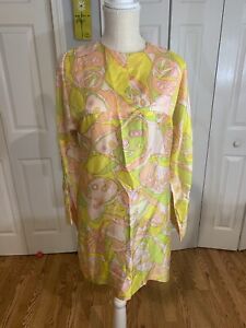Vintage 60's-70's Mod Abstract Pink,Green,Yellow Graphic Handmade Dress Sz L