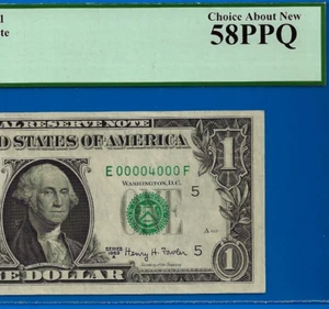 1963A $1 Federal Reserve Note PCGS 58PPQ wanted fancy serial number 00004000 - Picture 1 of 3